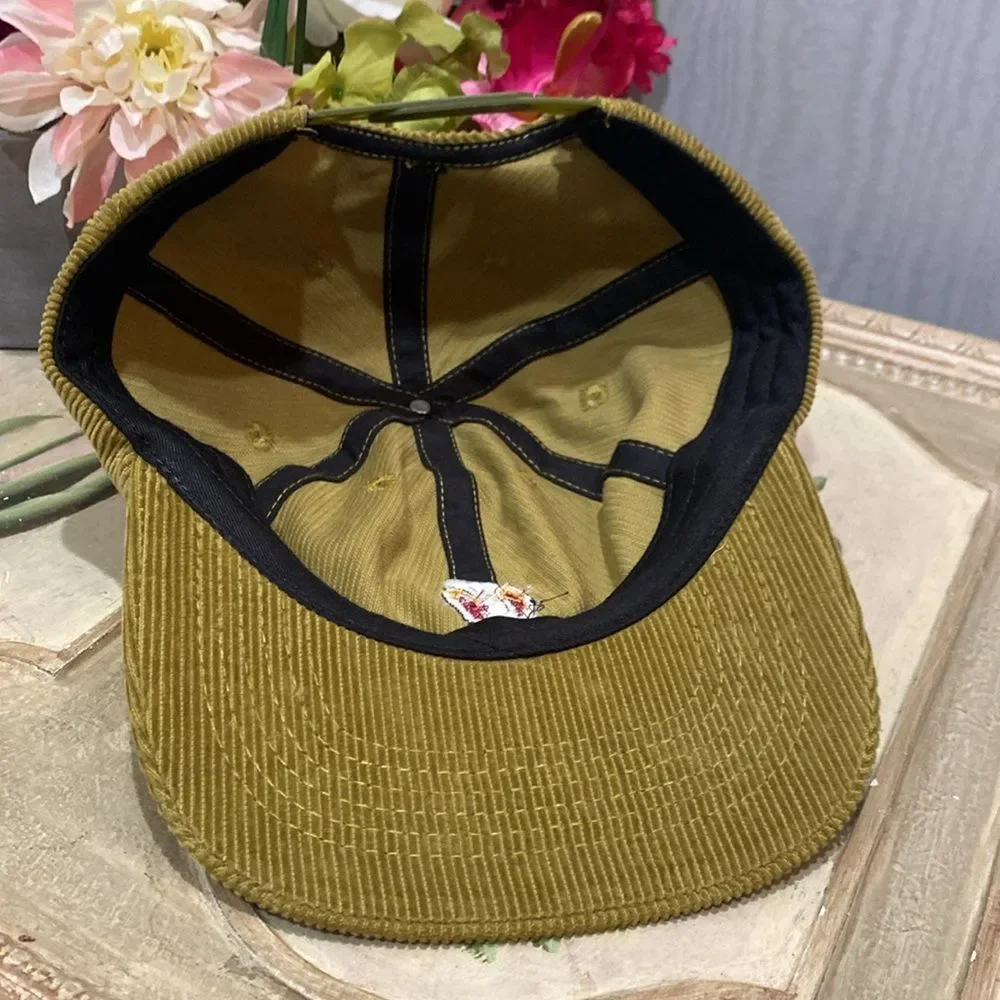 Moss Green Corduroy Black Bunny Rabbit Adjustable Snap Back Cap Fall
